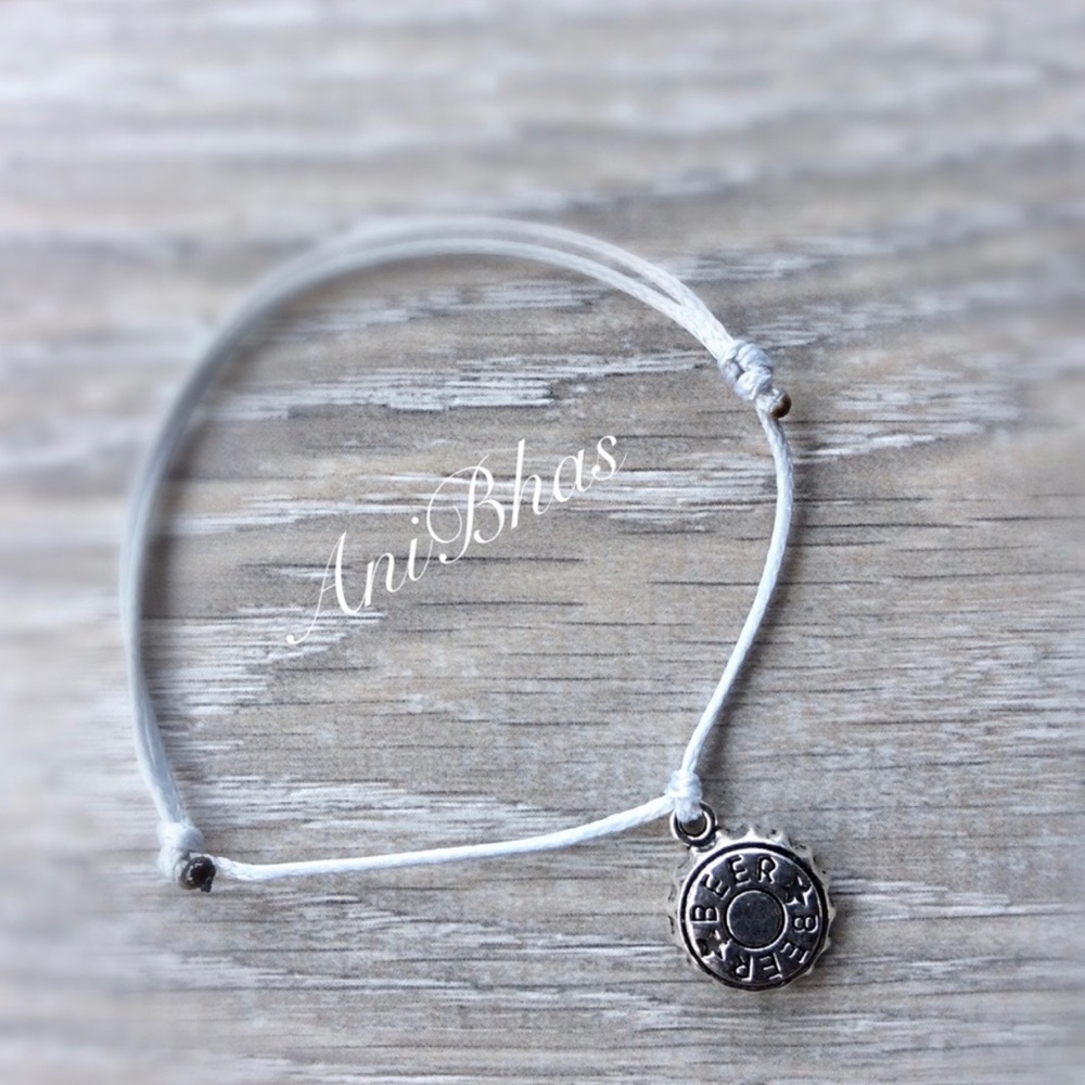 Beer Bottle Cap Charm Wax Cord Bracelet